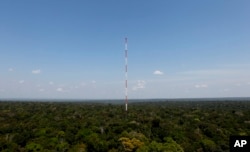 The Amazon Tall Tower Observatory stands in Sebastiao do Uatuma located in the Amazon rain forest in Brazil's Amazonas state, Aug. 22, 2015. The tower, built by Brazilian and German governments, collects data on greenhouse gases.