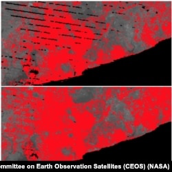 Satellite imagery shows the growth of Accra’s urban area between 2010 (above) and 2018 (below). The government is using satellite technology to prepare for its first digital population and housing census in 2020.