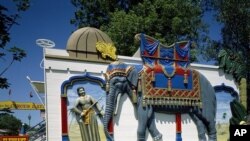 Circus wagons, such as this elaborately decorated depiction of an elephant at Circus World in Wisconsin, advertised not only the circus but also rides atop the mighty beasts. (Carol M. Highsmith)