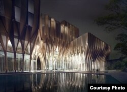 គំរូប្លង់​នៃ​វិទ្យាស្ថាន​ស្លឹក​រឹត ត្រូវបាន​រចនា​ប្លង់​ដោយ​លោកស្រី Zaha Hadid ជា​ស្ថាបត្យករ​ជាតិ​ អង់គ្លេស-អ៊ីរ៉ាក់ ដ៏​ល្បី​ល្បាញ​មួយ​រួប។ វិទ្យាស្ថាន​នេះ​គឺ​ជា​មជ្ឈមណ្ឌលឈាន​មុខ​នៅ​ក្នុង​ការសិក្សា​ពី​អំពើ​ប្រល័យ​ពូជសាសន៍​នៅ​ក្នុង​តំបន់​អាស៊ី​ និង​មាន​គោល​បំណង​ជំរុញ​ឲ្យ​មាន​ការចង​ចាំ​ យុត្តិធម៌ និង​ការផ្សះផ្សា​នៅ​ទូទាំង​តំបន់។​ (រូបថត​ផ្តល់​ឲ្យ​ដោយ​មជ្ឈមណ្ឌល​ឯកសារ​កម្ពុជា)