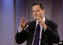 Colombia's Peace Commissioner Sergio Jaramillo talks during a press conference in Bogota, Colombia, Sept. 28, 2015.