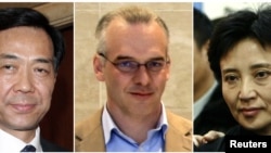 Bo Xilai, left, Beijing, 2005; British businessman Neil Heywood, Beijing, 2010; Gu Kailai, wife of Bo.