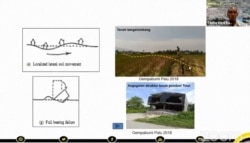 Pemaparan Taufiq Wira Buana terkait dampak likuefaksi yang menyebabkan tanah bergelombang dan kegagalan struktur tanah pondasi total dalam bencana alam gempa bumi 2018 di Sulteng. (Foto: screenshot)