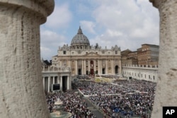 FILE - A view of St. Peter's Square during Easter Mass celebrated by Pope Francis, at the Vatican, April 16, 2017.