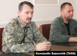 UKRAINE – Ukraine – Citizens of Russia, Col. Igor Girkin (also known as Igor Strelkov) and Alexander Boroday (R) - the leaders of the group "DPR", which in Ukraine is recognized as a terrorist. Occupied Donetsk, July 10, 2014