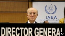 Direktur Jenderal Badan Energi Atom Internasional (IAEA) Yukiya Amano dari Jepang, sedang menunggu dimulainya pertemuan dewan gubernur IAEA di International Center di Wina, Austria, 22 November 2018.
