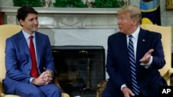 도널드 트럼프 미국 대통령과 저스틴 트뤼도 캐나다 총리가 지난해 6월 백악관에서 정상회담을 했다.