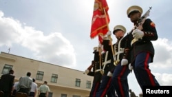 FILE - U.S. Marines on the grounds of the U.S. embassy compound in Nairobi.