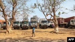 FILE - A general view of the parking lot at the border of Garoua-Boulai, Cameroon, Jan. 8, 2021.