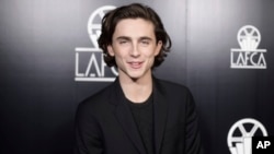 Timothee Chalamet attends the 43rd Annual Los Angeles Film Critics Association Awards in Los Angeles, Jan. 13, 2018. Chalamet said he will donate his salary for an upcoming Woody Allen film to charities fighting sexual harassment and abuse. 