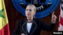 U.S. Secretary of State Hillary Clinton speaks at the University of Dakar in Senegal, August 1, 2012.
