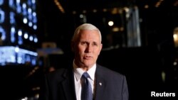 U.S. Vice President-elect Mike Pence, who leads the Trump transition team, speaks to the media outside Trump Tower in New York U.S., Dec. 5, 2016.