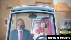 FILE PHOTO: Saudi Arabia's Crown Prince Mohammed bin Salman and Iraqi Prime Minister Mustafa Al-Kadhimi, visit the historical city Ad Diriyah on the outskirts of Riyadh.