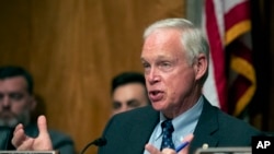 FILE - Republican Senator Ron Johnson questions witnesses during a hearing on Capitol Hill in Washington, July 16, 2019.
