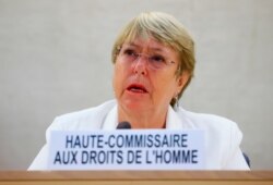 U.N. High Commissioner for Human Rights Michelle Bachelet speaks during a special session of the Human Rights Council on the situation in Afghanistan, at the European headquarters of the United Nations in Geneva, Aug. 24, 2021.