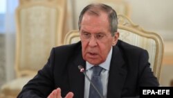 Russian Foreign Affairs Ministry shows Russian Foreign Minister Sergei Lavrov.