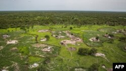 Desa di Wilayah Ayod, utara Sudan Selatan saat dilanda banjir pada 3 Juli 2018. 