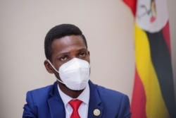 Presidential challenger Bobi Wine holds a press conference in Kampala Uganda, Jan.12, 2021.