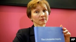 Marina Litvinenko, janda mantan agen dinas rahasia Soviet (KGB) Alexander Litvinenko dalam konferensi pers di London (21/1).