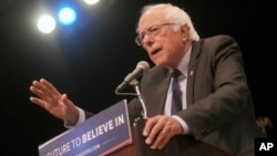 FILE - Bernie Sanders gives his "Where We Go From Here" Speech at a rally at Town Hall in New York City.