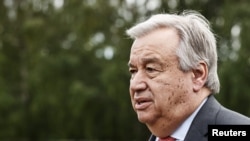 Le secrétaire général de l'ONU Antonio Guterres à Naantali, Finlande, 18 juin 2018.