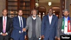 የኢትዮጵያ መንግሥትና የኦብነግ መሪዎች - /ፎቶ ፋይል፤ አሥመራ ጥቅምት 11/2011 ዓ.ም./