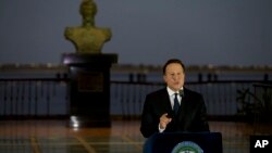 Presiden Panama Juan Carlos Varela berpidato di Panama City, April 2016.
