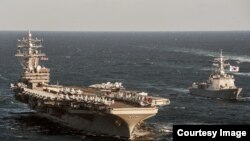 지난해 10월 동해에서 실시된 미-한 연합훈련에 참가한 미 핵추진 항공모함 로널드 레이건 호의 모습 (미 태평양사령부)