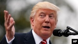 FILE - President Donald Trump speaks on the South Lawn of the White House in Washington, June 22, 2017.
