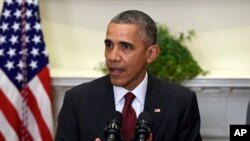 Presiden Amerika Barack Obama di ruang Roosevelt, Gedung Putih, Washington DC (25/11).