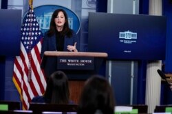 FILE - White House deputy national security adviser Anne Neuberger speaks during a press briefing, Feb. 17, 2021, in Washington.