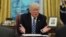U.S. President Donald Trump speaks during an interview with Reuters in the Oval Office of the White House in Washington, April 27, 2017. 