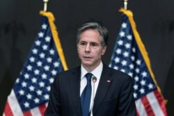 Menlu AS Antony Blinken memberikan keterangan pers di Amman, Yordania (26/5).