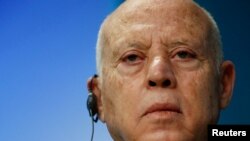 Le président tunisien Kais Saied lors d'un sommet Union européenne - Union africaine, à Bruxelles, Belgique, le 18 février 2022