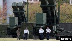 지난 4월 북한의 군사 도발 위협에 대응해 일본 도쿄 인근에 배치된 자위대 소속 패트리어트 지대공 요격 미사일. (자료사진)