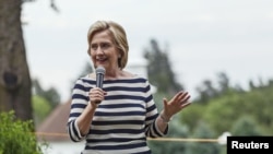 Democratic U.S. presidential candidate Hillary Clinton speaks to supporters in Winterset, Iowa, July, 25, 2015.