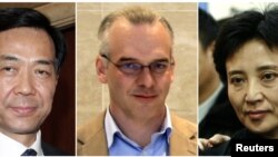 Combination photograph shows Bo Xilai (L-R) as Chinese Minister of Commerce during a meeting in Beijing June 4, 2005; British businessman Neil Heywood at an Aston Martin dealership in Beijing May 26, 2010; and Gu Kailai, wife of China's former Chongqing M