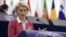 European Commission President Ursula von der Leyen delivers a speech in a debate during a plenary session at the European Parliament in Strasbourg, eastern France on Oct, 20, 2021, on preparations for the European Council meeting, Oct. 21-22, 2021.