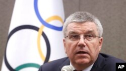 Thomas Bach, président du Comité international olympique (CIO), lors d'une conférence de presse à Séoul, en Corée du Sud, 19 août 2015. 