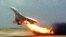 Air France Concorde on fire after striking debris on the Paris airport runway in 2000.