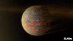  This artist's illustration of 55 Cancri e shows what scientists think is one side of the planet that may be molten lava.