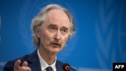 UN special envoy for Syria Geir Pedersen attends a press conference on the situation in Syria in Geneva, on December 10, 2024.