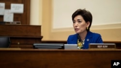 资料照：美国国会共和党联邦众议员金映玉2021年3月10日在众议院外委会一场听证会上发言。（美联社）