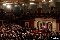 French President Emmanuel Macron addresses a joint session of Congress at the U.S. Capitol in Washington, April 25, 2018.