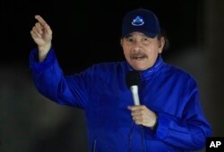 Nicaragua's President Daniel Ortega speaks during the inauguration ceremony of a highway overpass in Managua, Nicaragua, March 21, 2019.