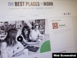 미국의 구직정보업체 '글래스도어(Glassdoor)가 2019년에 가장 일하기 좋은 직장 순위를 발표했다. 워싱턴의 경영자문회사 ‘베인앤드컴퍼니(Bain & Company)’가 1등에 올랐다.