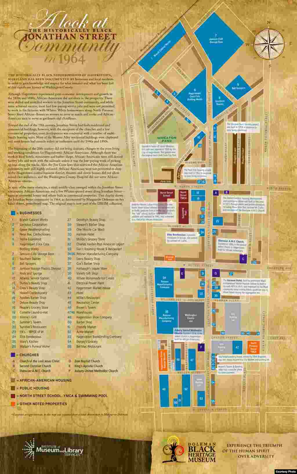 A map shows the Jonathan Street community in Hagerstown, Maryland, in 1964. (Courtesy of Wendi Perry, Curator of Doleman Black Heritage Museum)