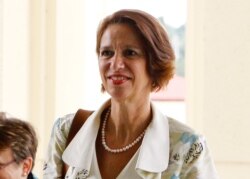 FILE - In this June 15, 2018, photo, the United Nations Secretary General's Special Envoy to Myanmar Christine Schraner Burgener arrives at the Parliament Building, in Naypyitaw, Myanmar.