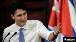 Canadian Prime Minister Justin Trudeau addresses a conference at the University of Havana, Cuba, Nov. 16, 2016.