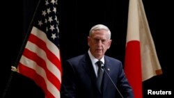 U.S. Defense Secretary Jim Mattis speaks at a joint news conference with Japan's defense minister in Tokyo, Japan, Feb. 4, 2017. 
